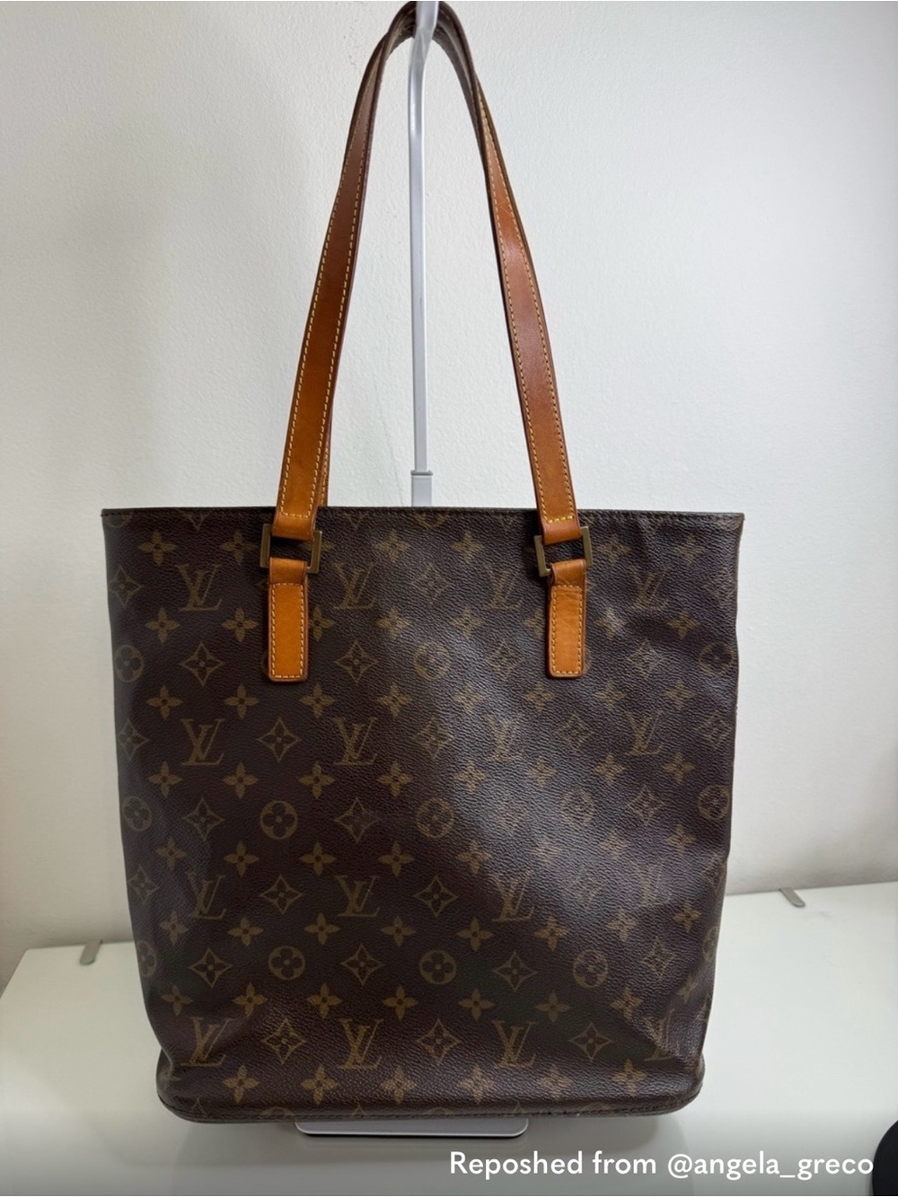 Louis Vuitton Brown Monogram Canvas Tote with Tan Leather Straps